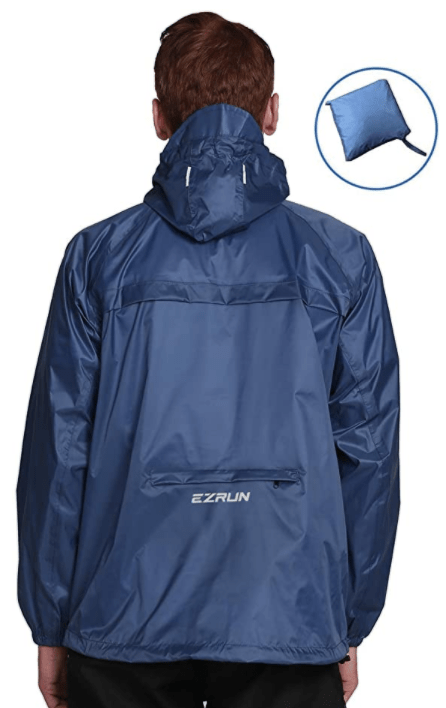 Outdoor Ventures Mens Pullover Rain Jacket Packable Hooded Waterproof Cycling Running Reflective Raincoats
